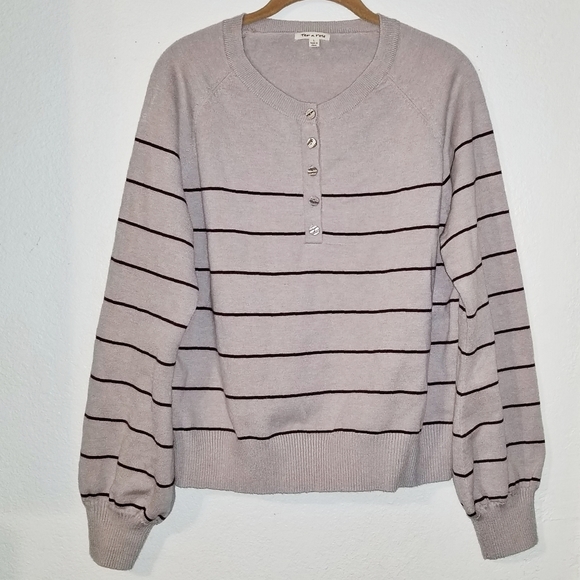 tea n rose Tops - Tea N Rose Striped Henley Sweater Top